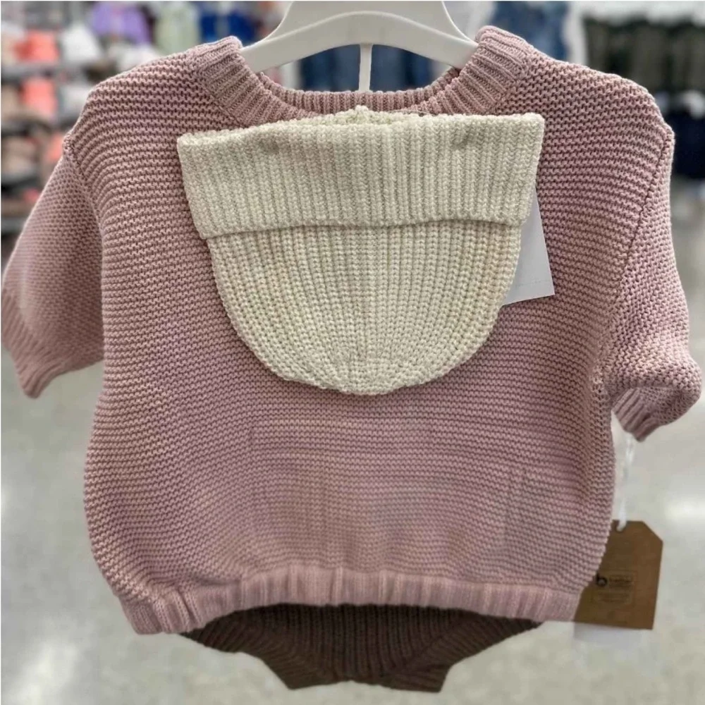 Grayson Collective Baby Girls' Beanie & Sweater Set - Pink/Brown 0-3M new